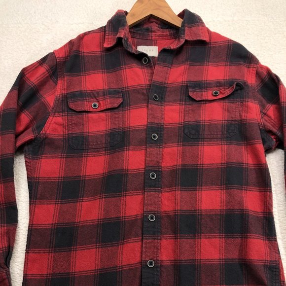 JACHS Mens Long Sleeve Button Down Flannel Shirt Red Black Plaid Pattern Medium - Picture 3 of 8